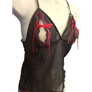 Victorias Secret Lingire Top Hot Pink Bows lace-up a peep cut out Size LG